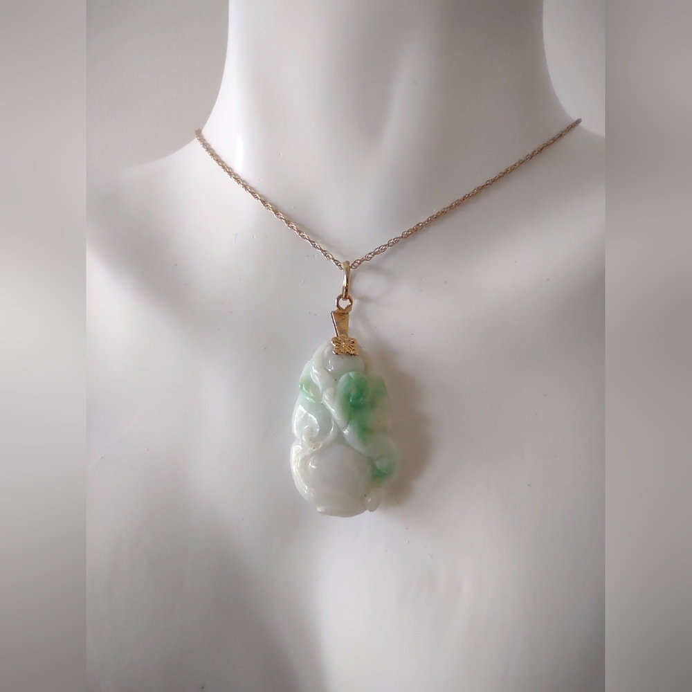 Genuine Carved Jade Pendant Necklace - Picture 2 of 4